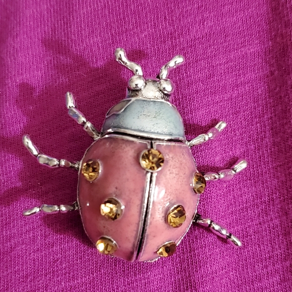 Ladybug dome brooch pin enamel crystals silver sparkly New vtg style - Picture 12 of 15